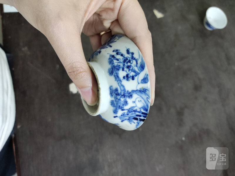 清 青花山水纹杯、青花人物纹杯 - 图8